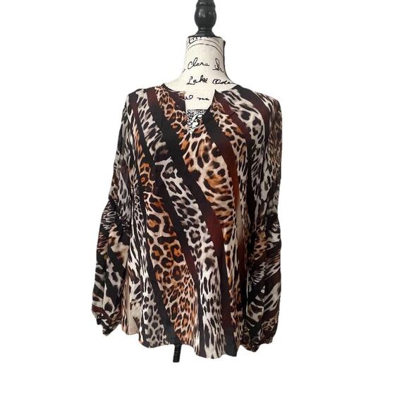 Kobi Halperin Blouse Silk Fallow Mix Leopard Print  Embellish Eye Catching Sz S - Picture 14 of 16